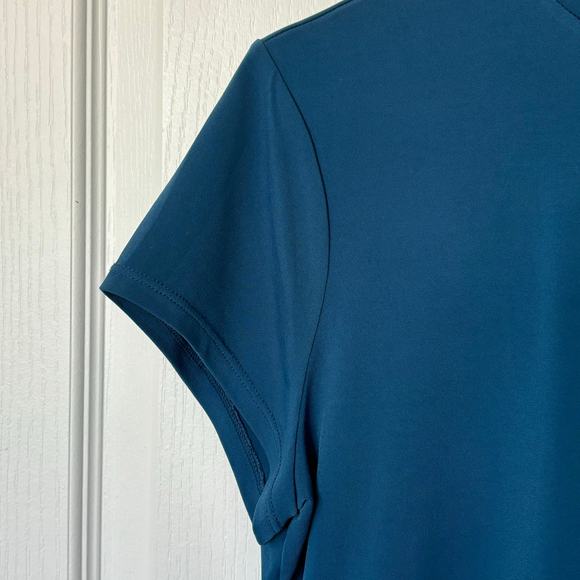Alfani Wms Mock Neck Teal Blue Jersey Knit Top Size M Layering Minimalist Career - Picture 5 of 7